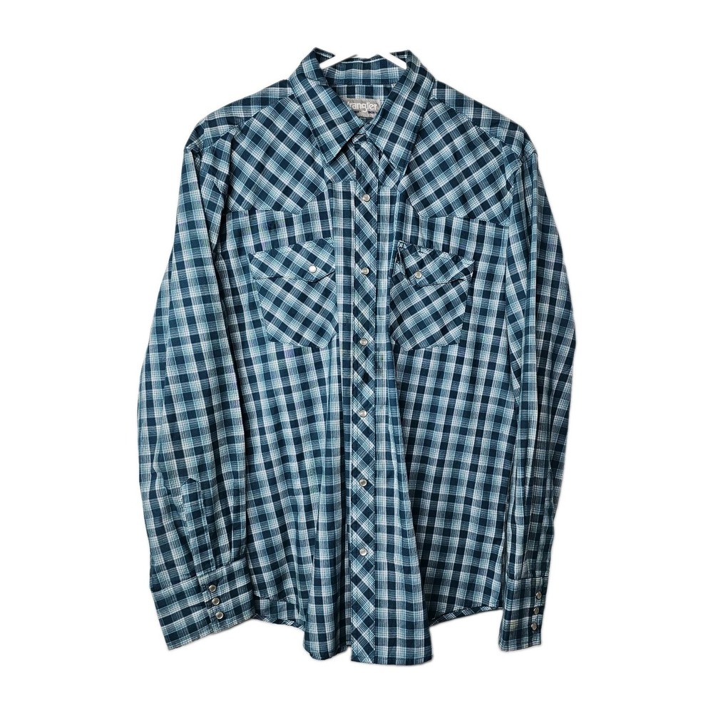 Wrangler Wrancher Mens Large Long Sleeve Pearl Snap Button Shirt Western Plaid